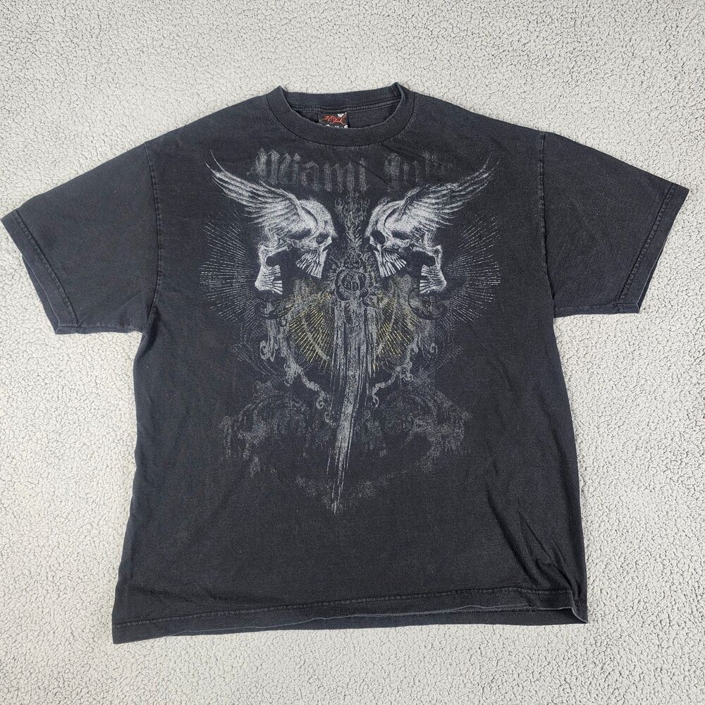 Miami Ink Shirt Mens XL Black Skull Tattoo Art 2008 Distressed Faded Goth Biker